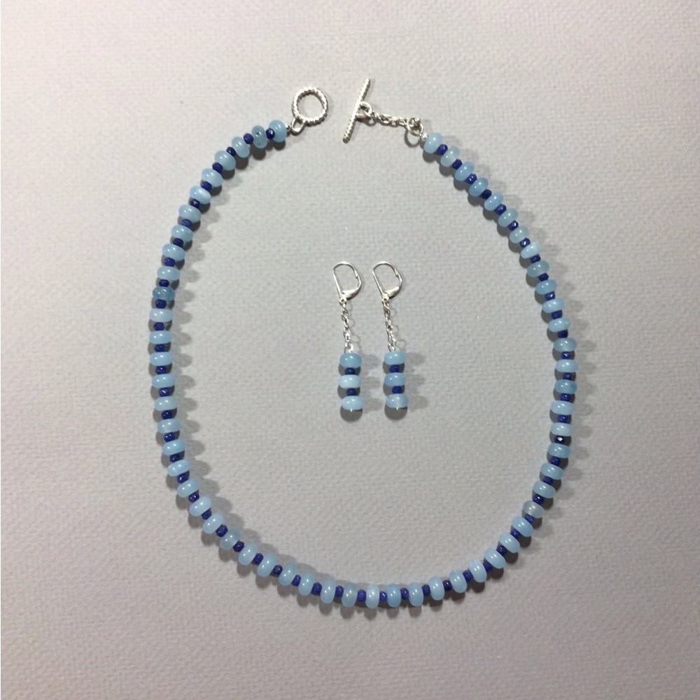 Aquamarine and Amethyst Necklace and Earring Set